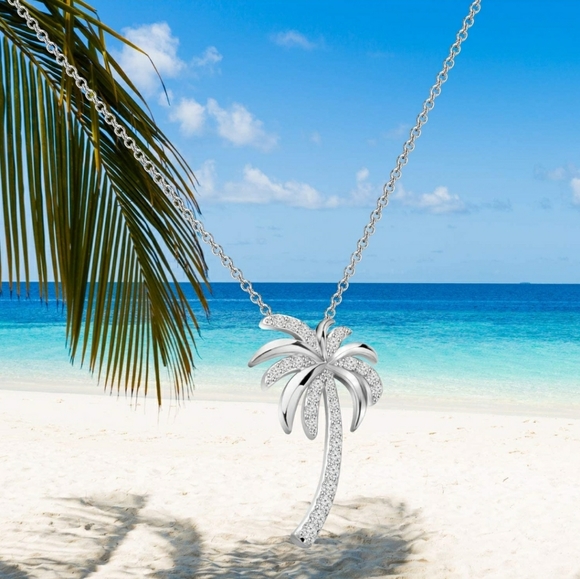COPY - Ladies Palm Tree Necklace NWT Silver/CZ - Picture 4 of 6